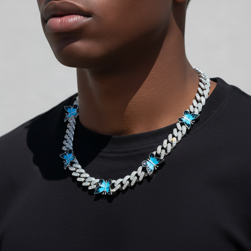  Butterfly 12mm Iced Cuban Chain in White Gold