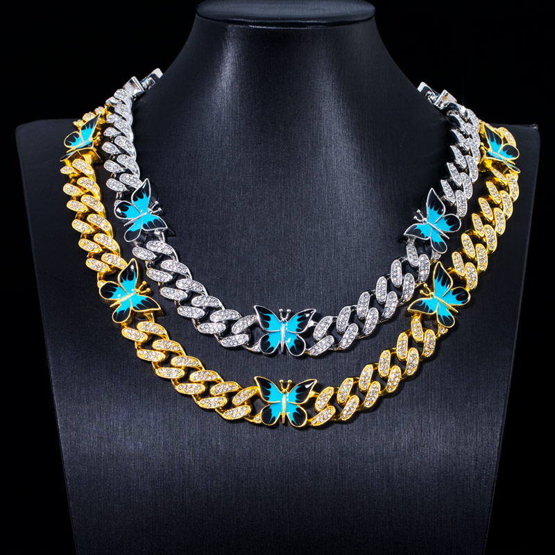  Butterfly 12mm Iced Cuban Chain in White Gold