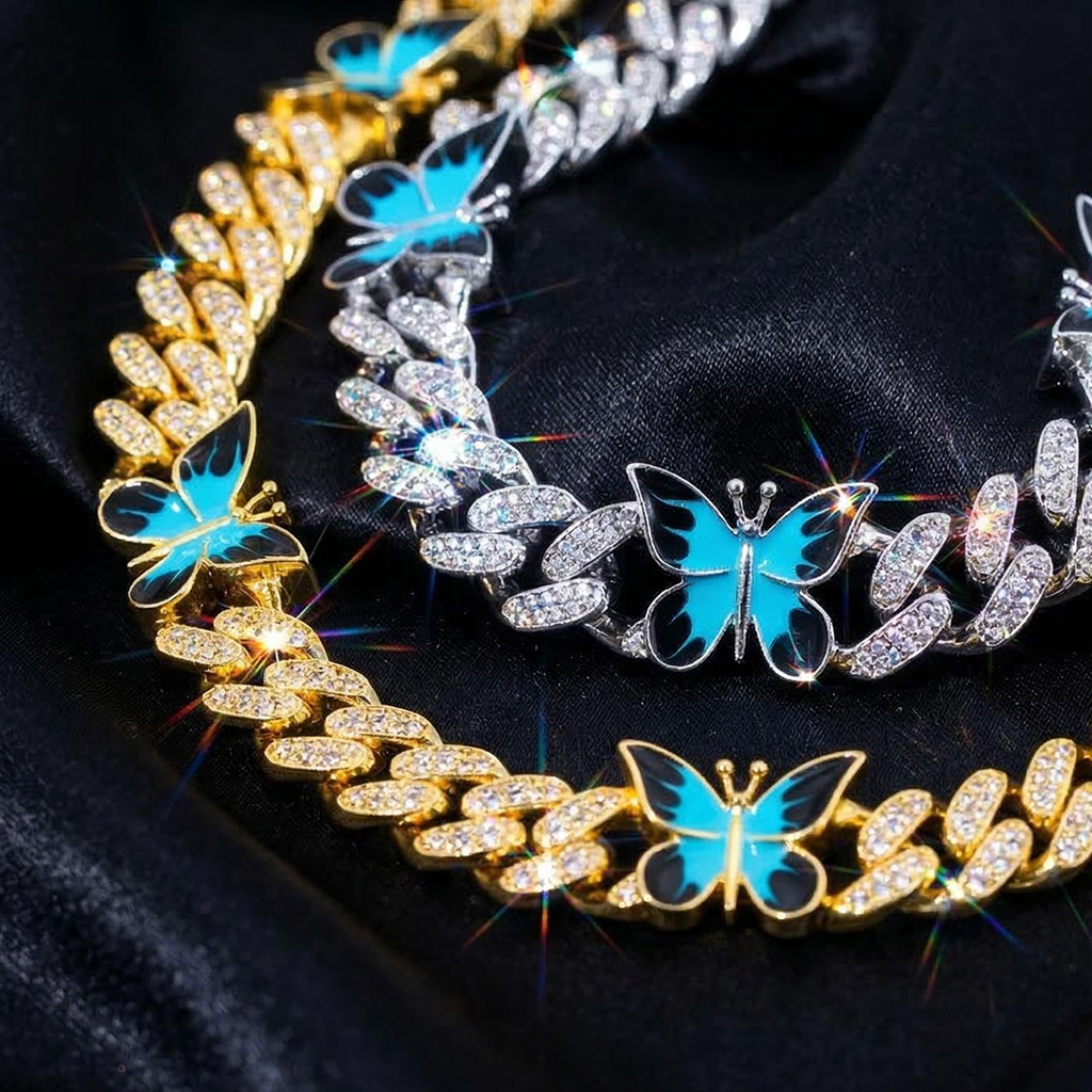  Butterfly 12mm Iced Cuban Chain in White Gold