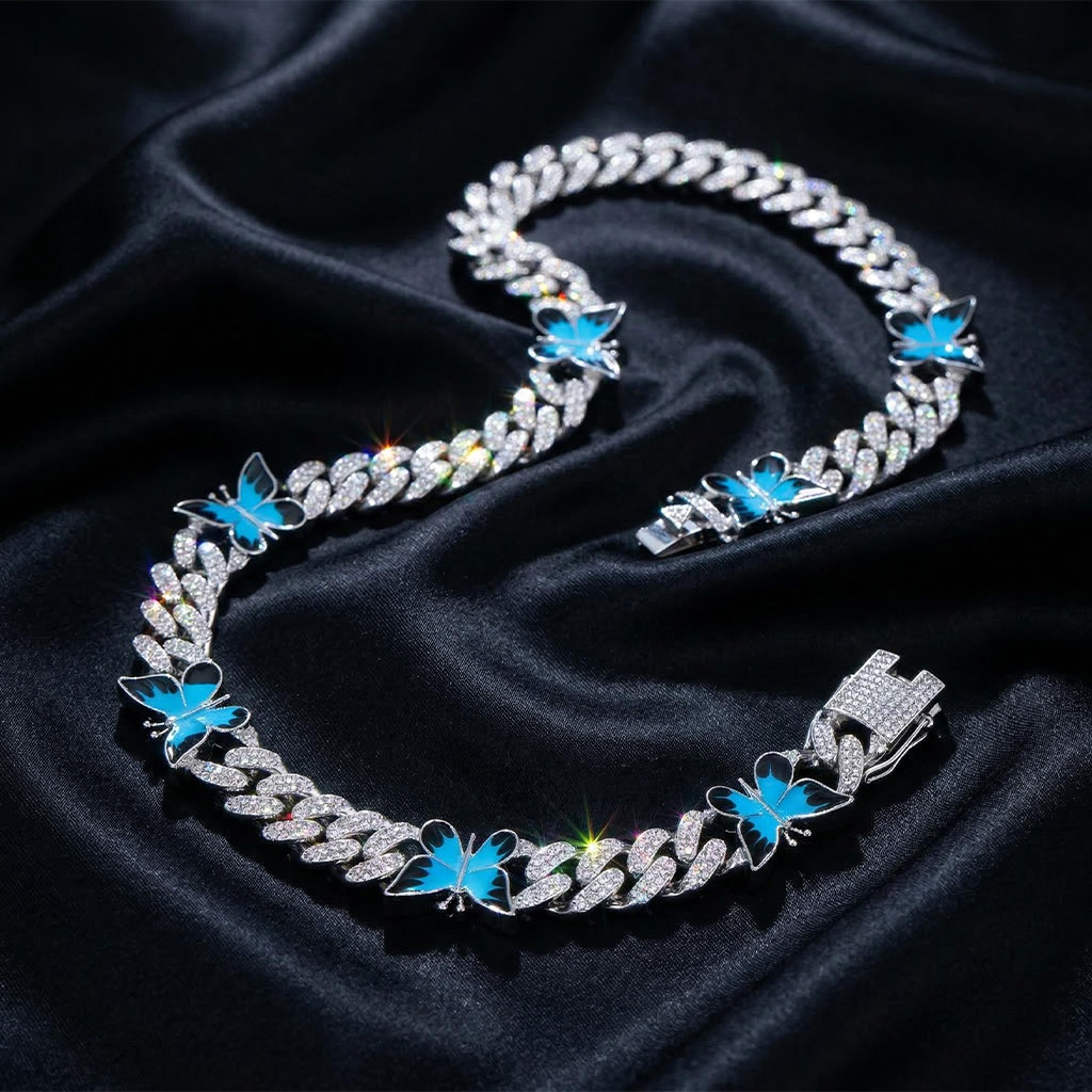  Butterfly 12mm Iced Cuban Chain in White Gold