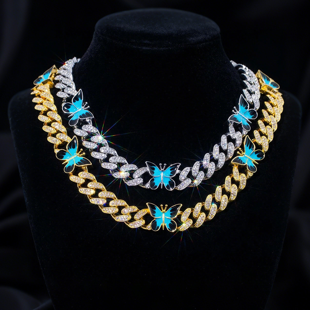  Butterfly 12mm Iced Cuban Chain in White Gold