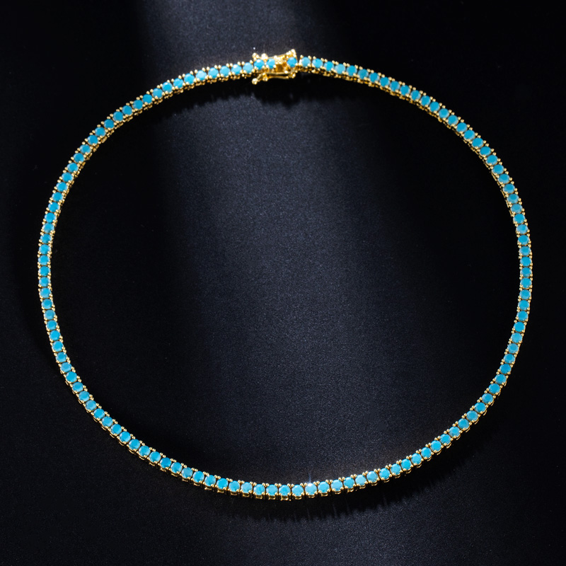 3mm Turquoises Paved Tennis Chain Necklace