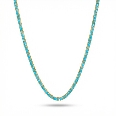 3mm Turquoises Paved Tennis Chain Necklace