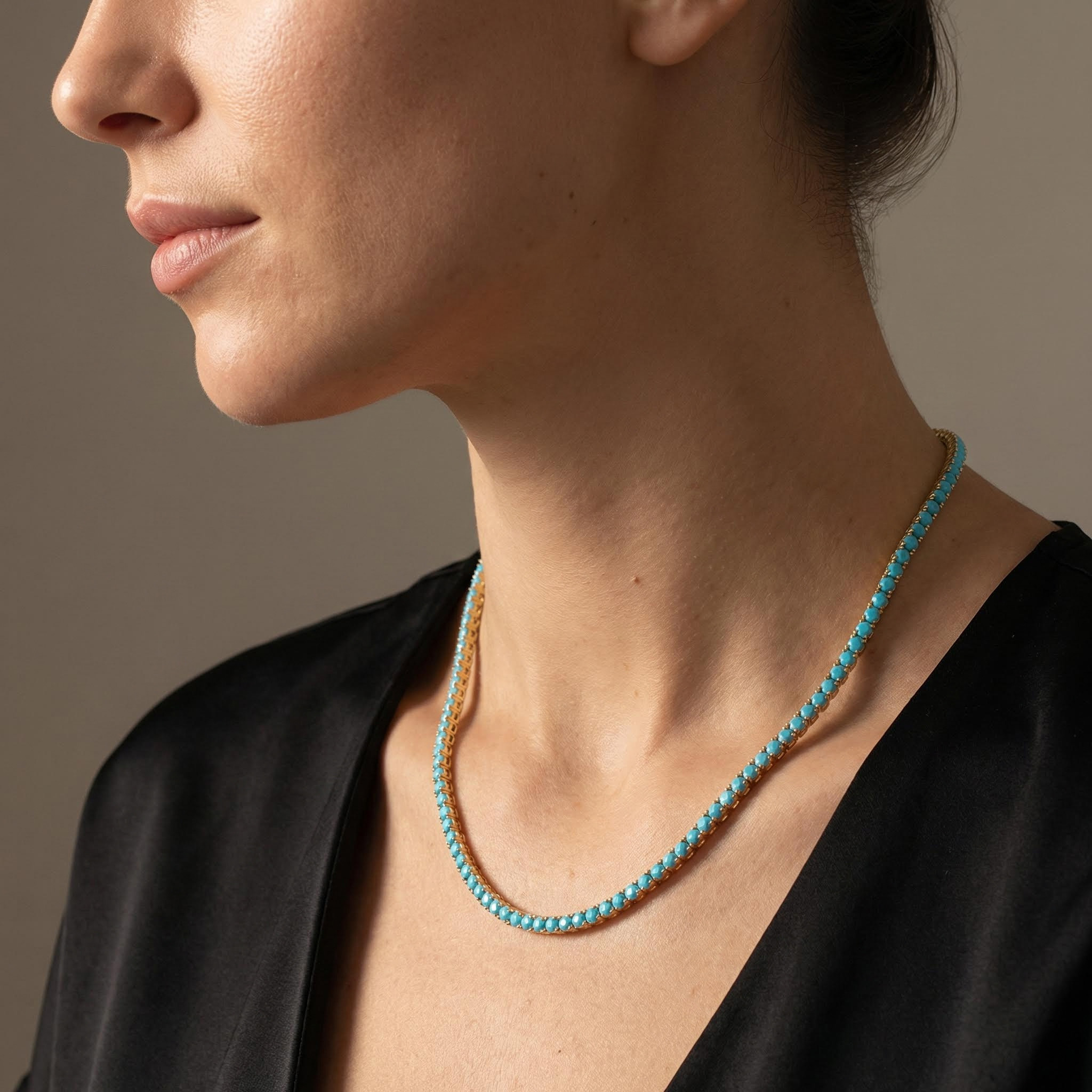 3mm Turquoises Paved Tennis Chain Necklace