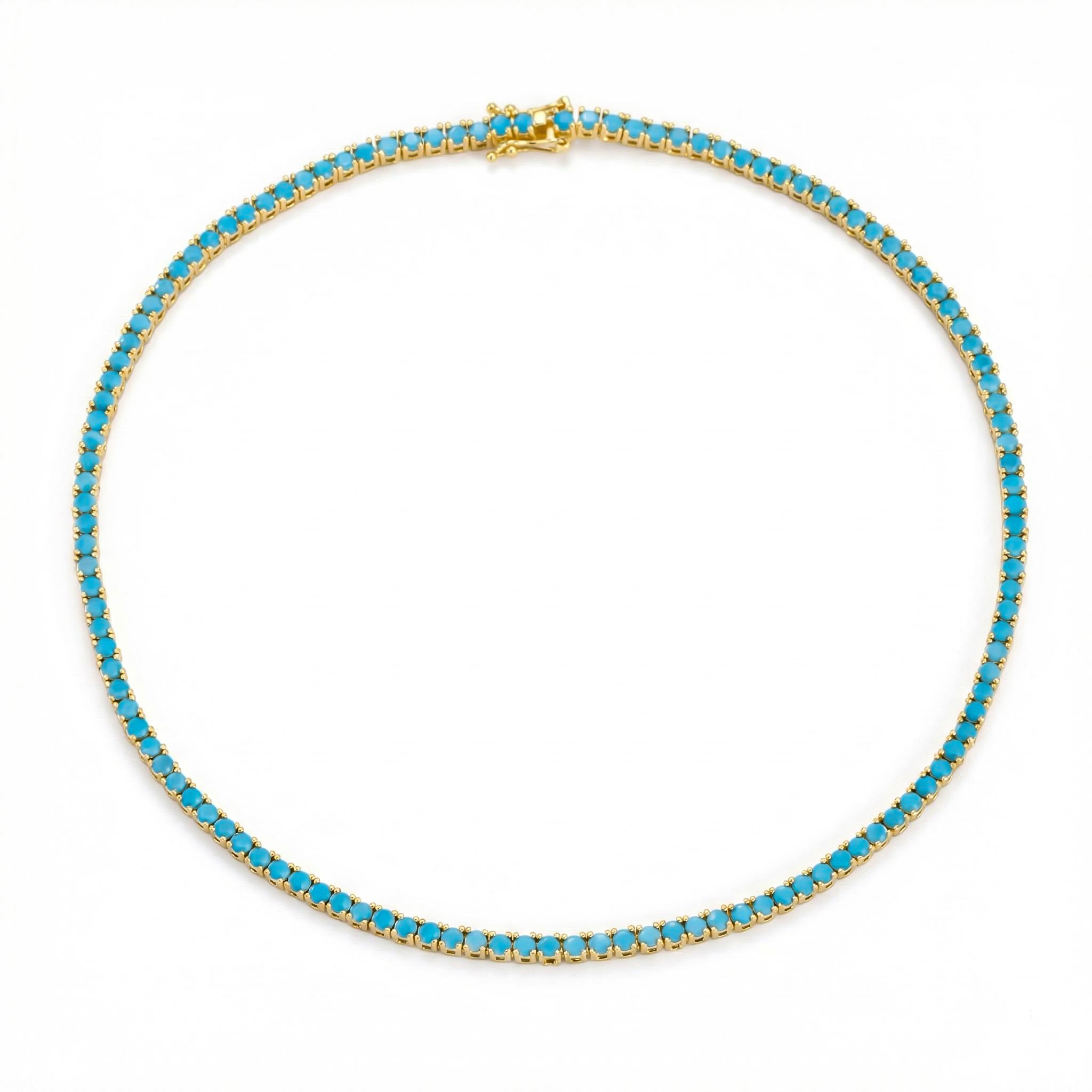 3mm Turquoises Paved Tennis Chain Necklace