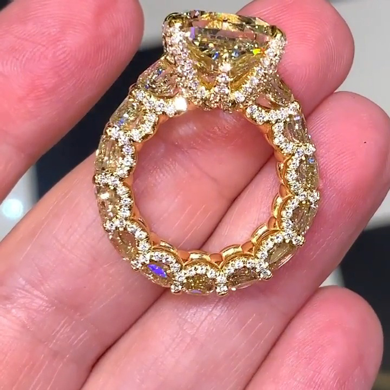 Radiant Cut Yellow Diamonds Golden Tone Engagement Ring