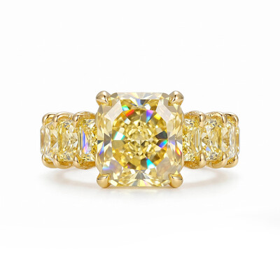 Radiant Cut Yellow Diamonds Golden Tone Engagement Ring