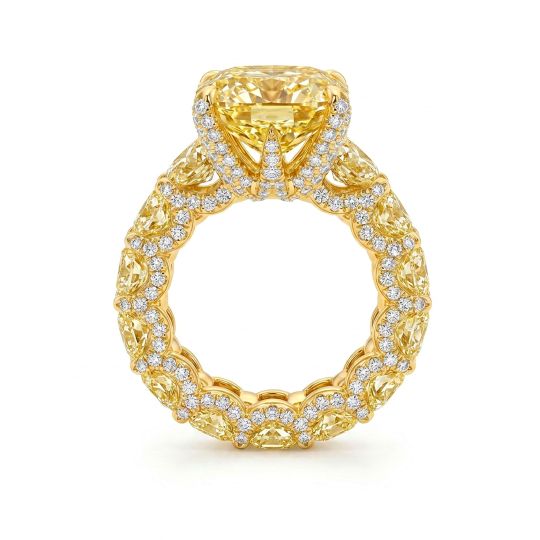 Radiant Cut Yellow Diamonds Golden Tone Engagement Ring