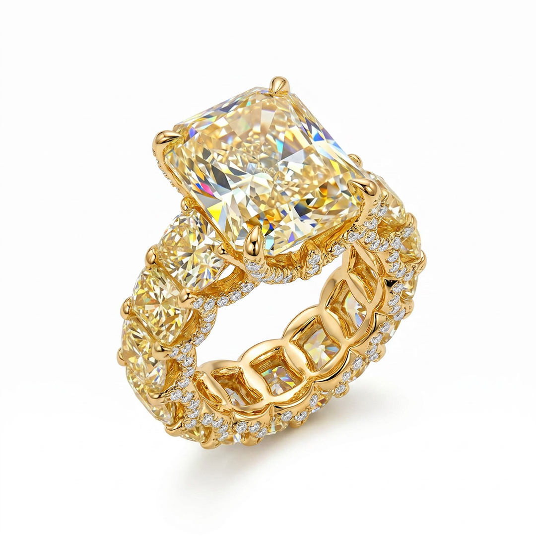 Radiant Cut Yellow Diamonds Golden Tone Engagement Ring
