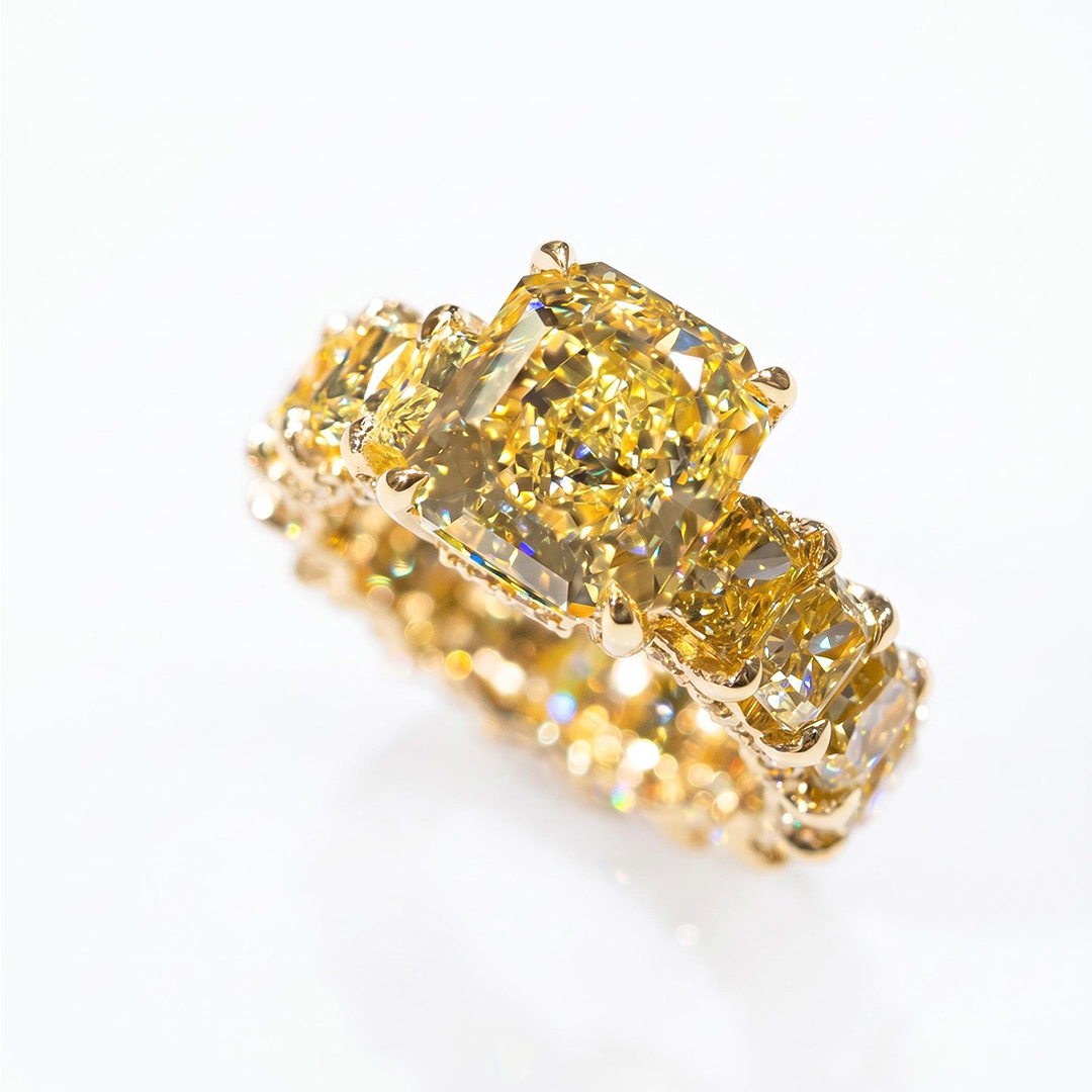 Radiant Cut Yellow Diamonds Golden Tone Engagement Ring