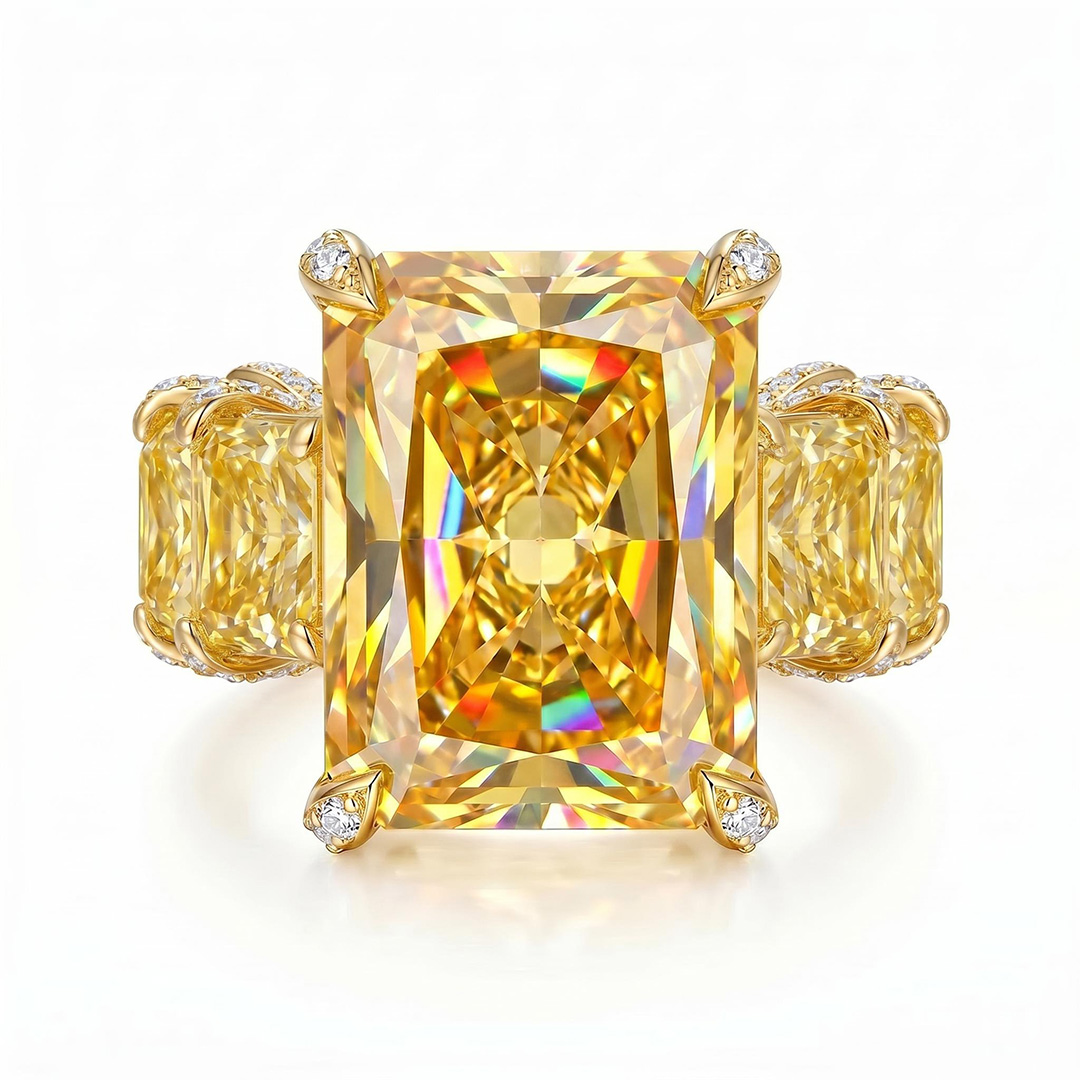 Radiant Cut Yellow Diamonds Golden Tone Engagement Ring