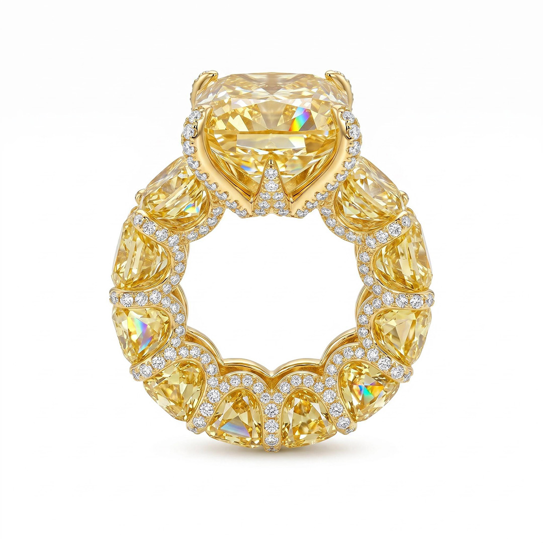 Radiant Cut Yellow Diamonds Golden Tone Engagement Ring