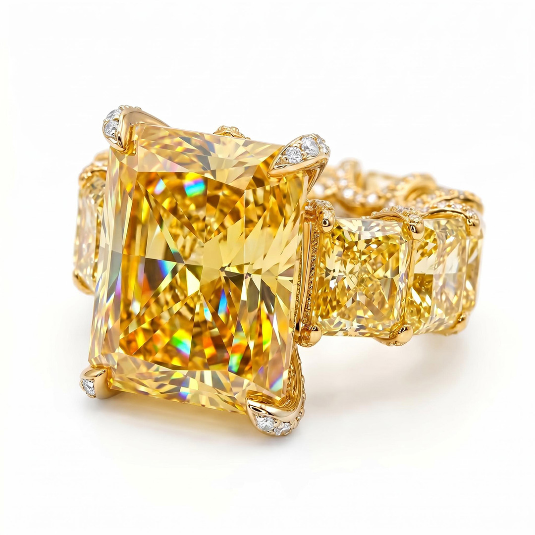 Radiant Cut Yellow Diamonds Golden Tone Engagement Ring