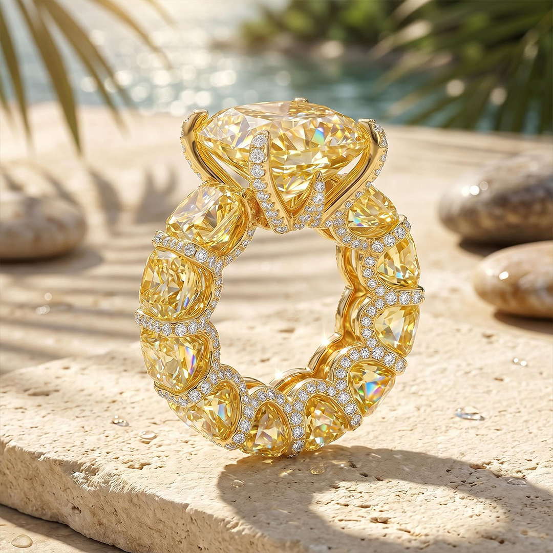 Radiant Cut Yellow Diamonds Golden Tone Engagement Ring