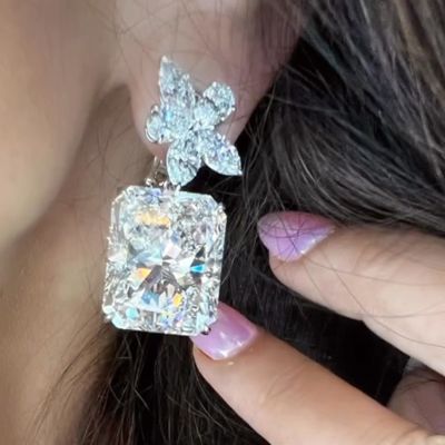 Elegant Radiant Diamond S925 Silver Flower Earrings