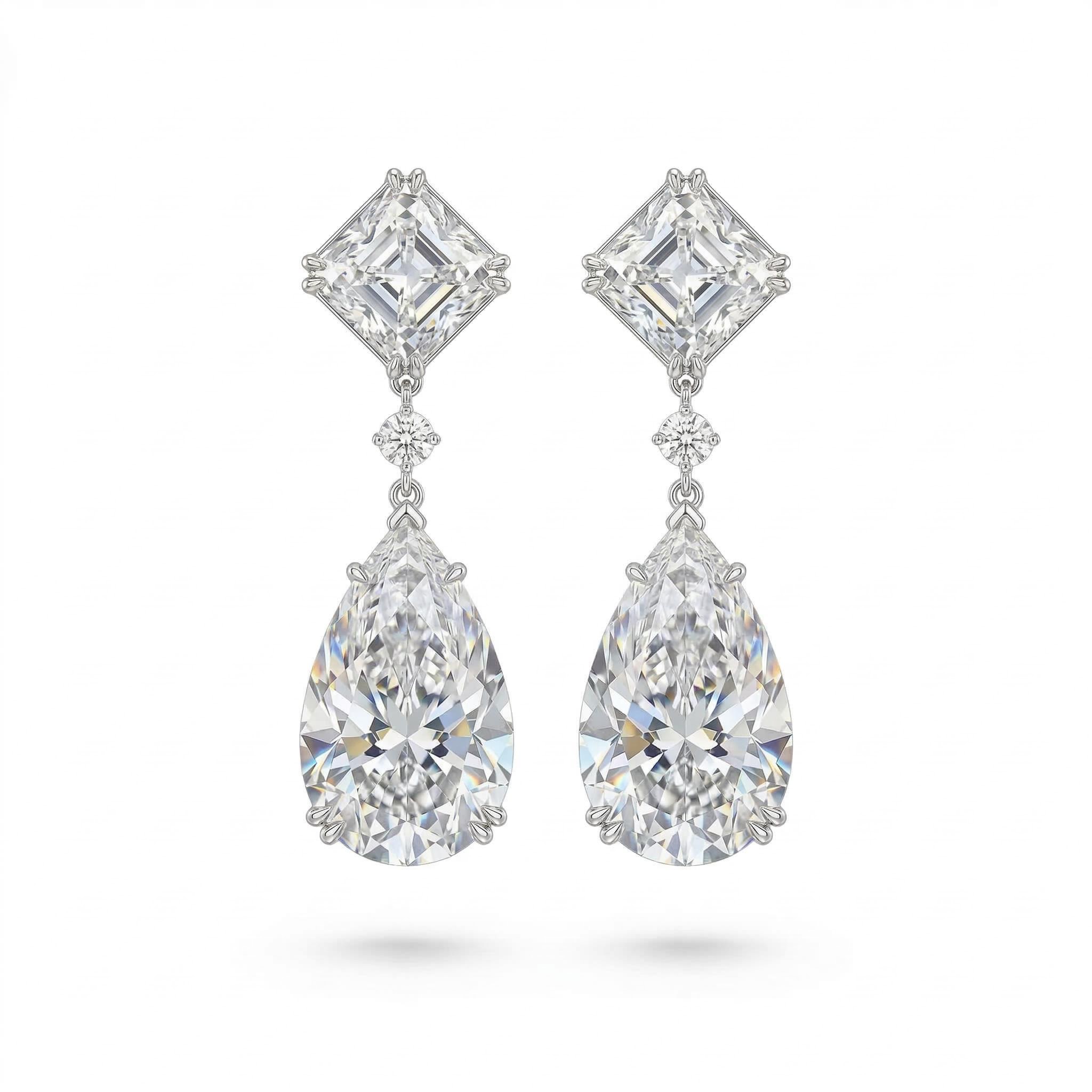 Luxury Asscher Cut and Pear Cut Diamond S925 Silver Earrings