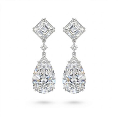 Luxury Asscher Cut and Pear Cut Diamond S925 Silver Earrings