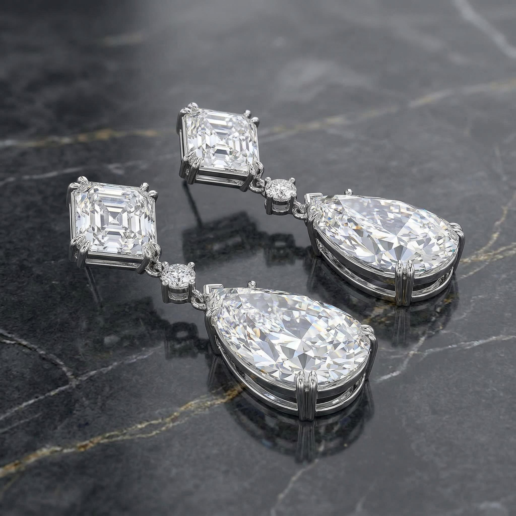 Luxury Asscher Cut and Pear Cut Diamond S925 Silver Earrings