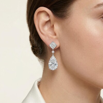 Luxury Asscher Cut and Pear Cut Diamond S925 Silver Earrings