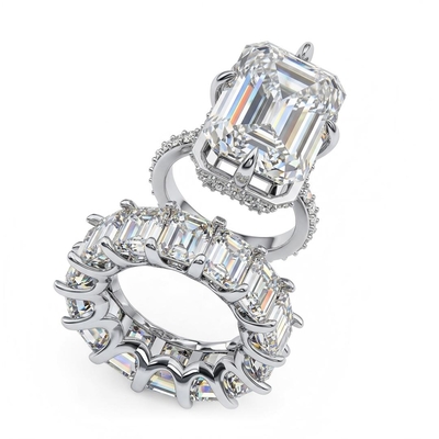 Luxury Emerald Cut S925 Silver Wedding Ring Set