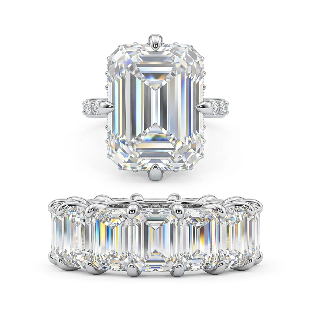 53.42 ct.tw. Luxury Emerald Cut Wedding Ring Set -2Pcs 53.42 ct.tw. Luxury Emerald Cut Wedding Ring Set -2Pcs