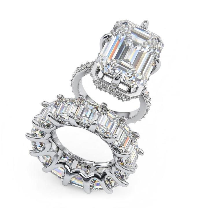 53.42 ct.tw. Luxury Emerald Cut Wedding Ring Set -2Pcs 53.42 ct.tw. Luxury Emerald Cut Wedding Ring Set -2Pcs