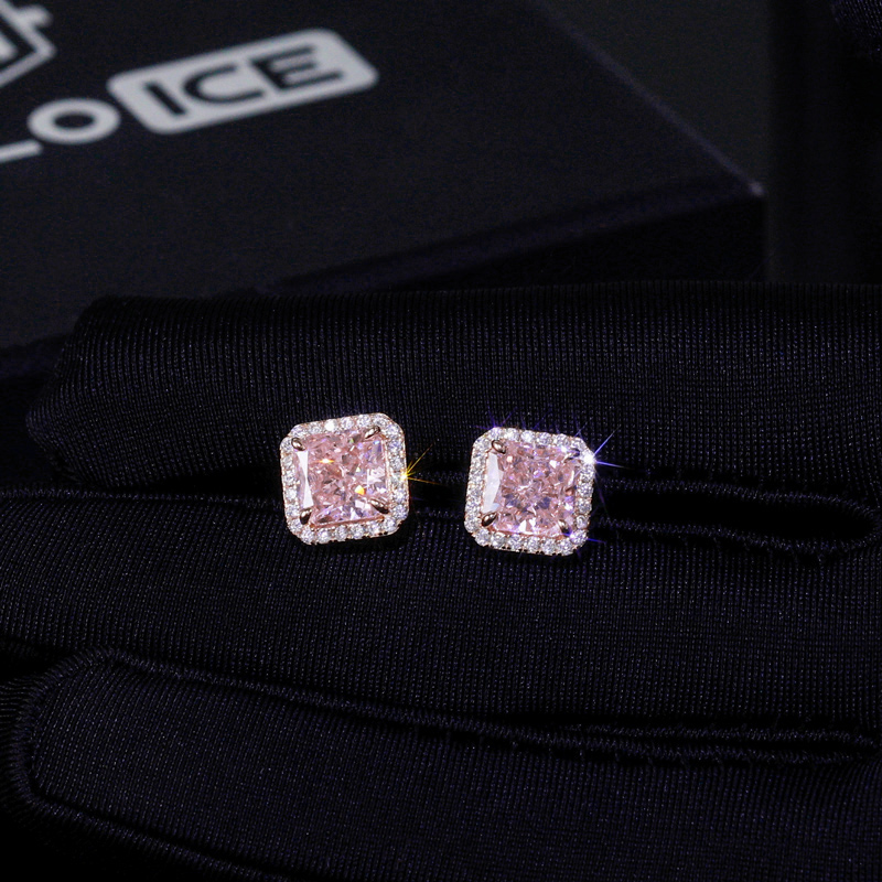 Pink Radiant Cut Halo S925 Silver Earrings
