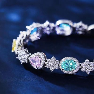 Fresh and Elegant Multicolor Irregular Diamonds S925 Silver Bracelet