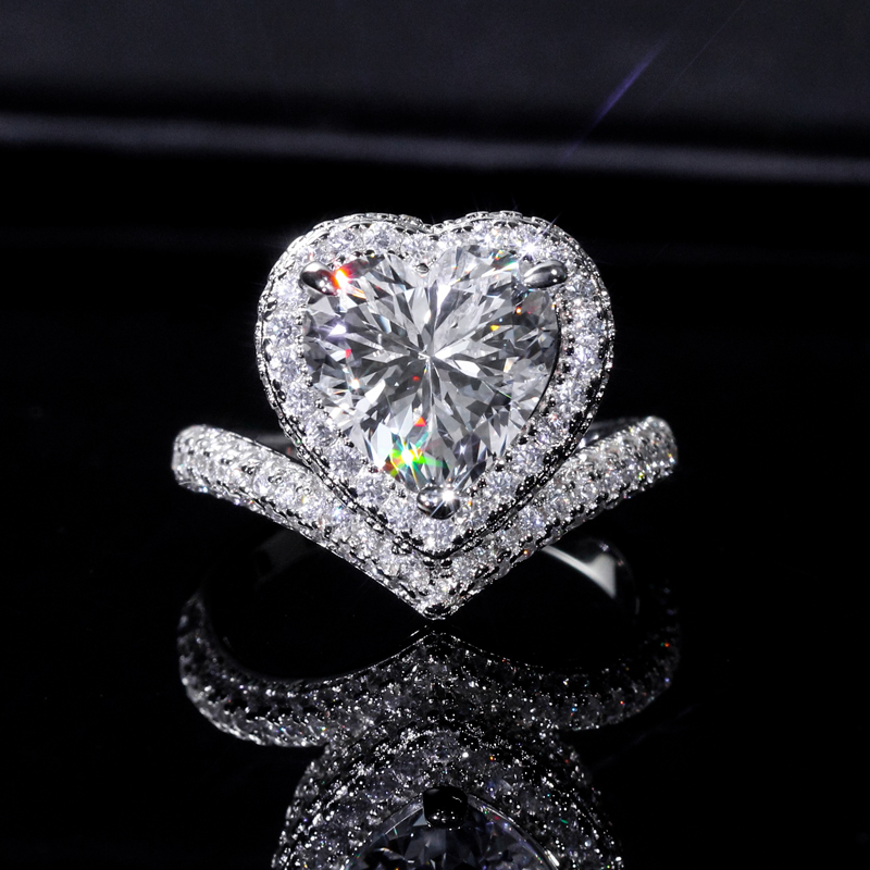 Eternity Heart Cut Halo Engagement Ring in S925 Silver Eternity Heart Cut Halo Engagement Ring in S925 Silver