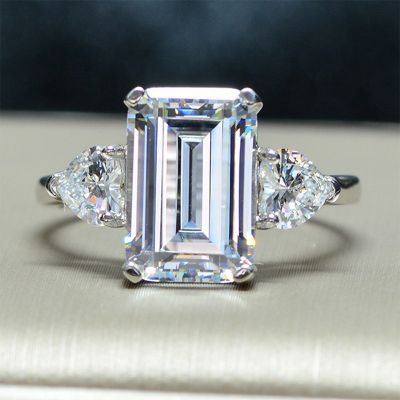 3-Stone Emerald Cut S925 Sterling Silver Engagement Ring