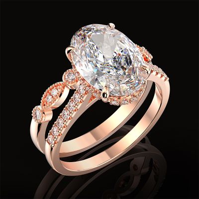  Refined Oval Cut Halo Ring Set