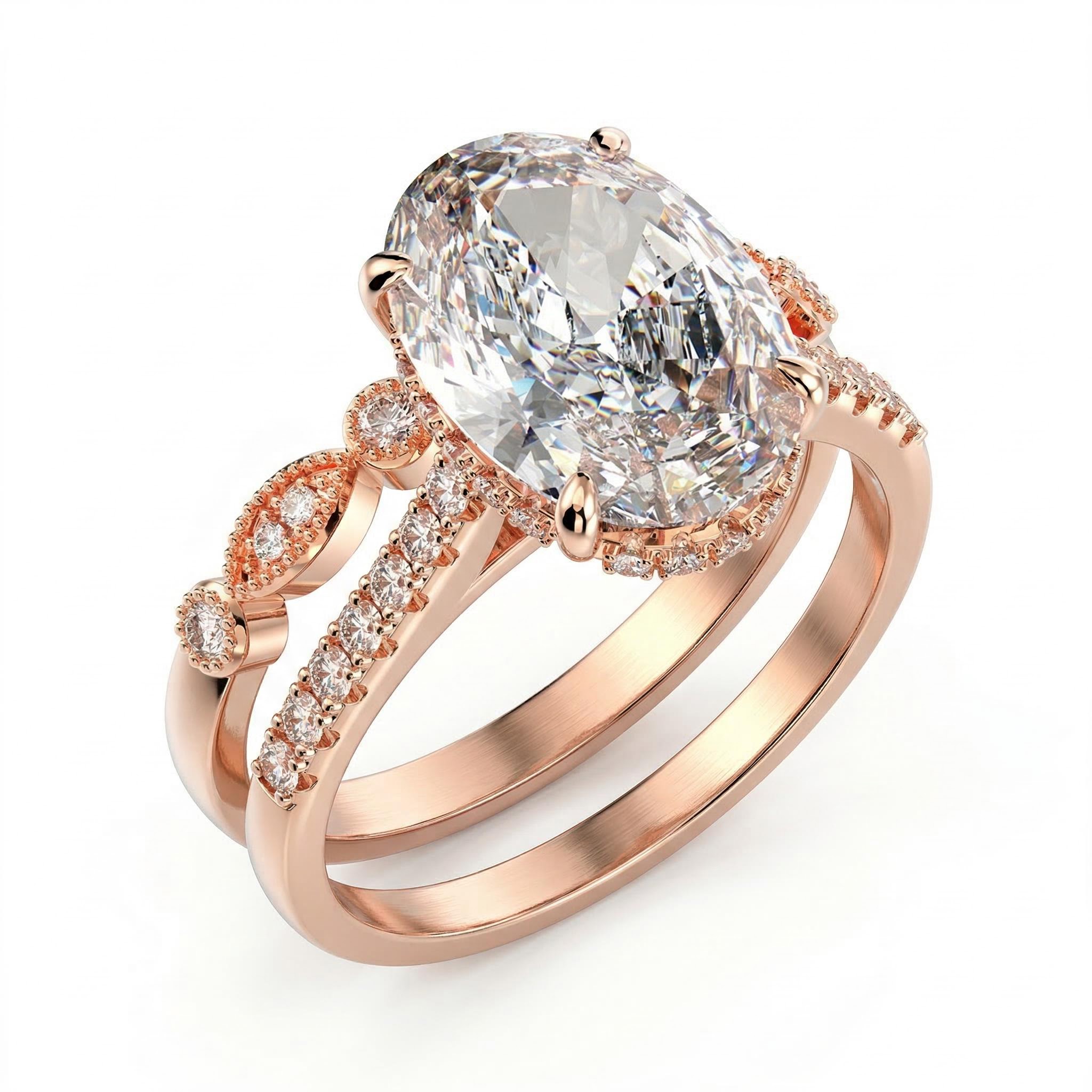  Refined Oval Cut Halo Ring Set