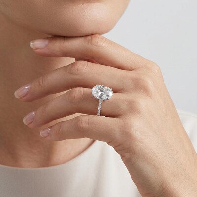  Refined Oval Cut Halo Ring Set