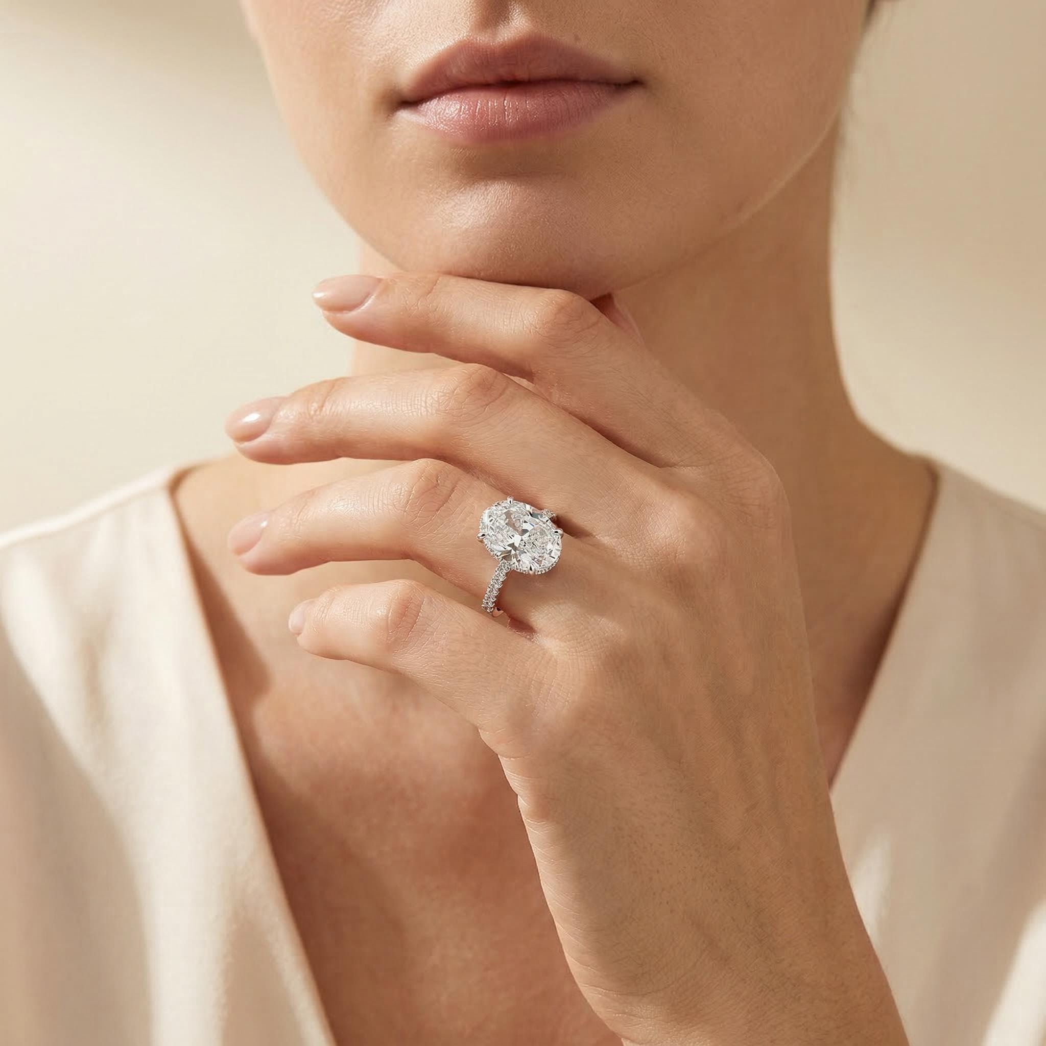  Refined Oval Cut Halo Ring Set