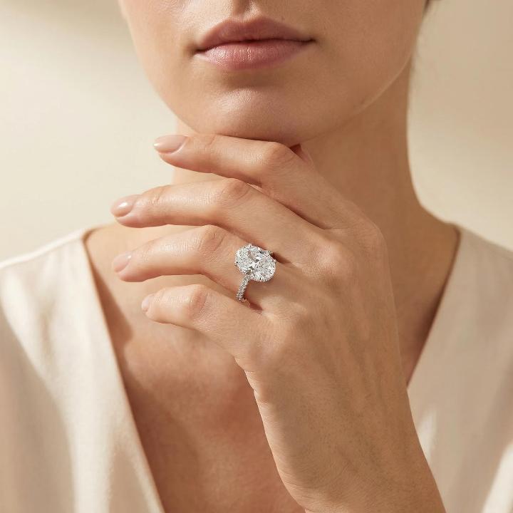  Refined Oval Cut Halo Ring Set