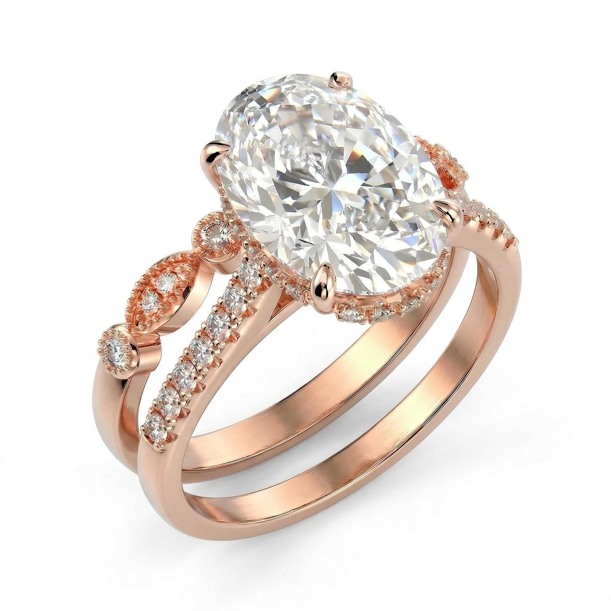  Refined Oval Cut Halo Ring Set
