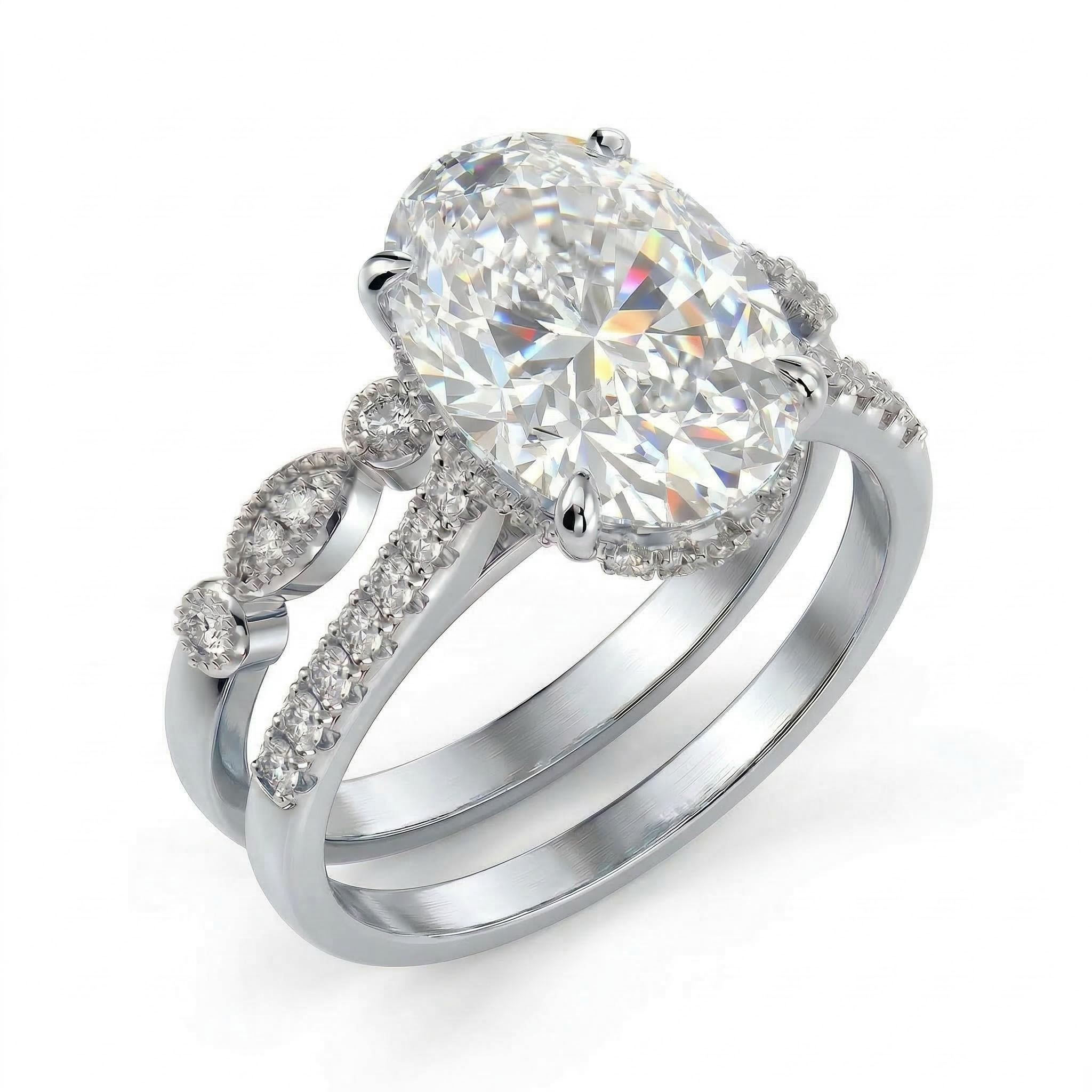  Refined Oval Cut Halo Ring Set