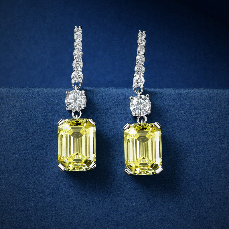 Fancy Yellow Emerald Cut Dangle Earrings