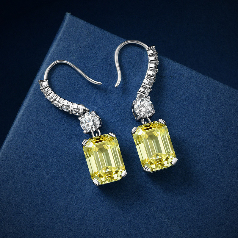 Fancy Yellow Emerald Cut Dangle Earrings