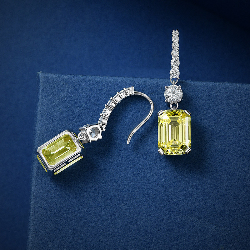 Fancy Yellow Emerald Cut Dangle Earrings