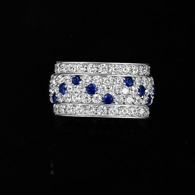 Sapphire-Speckled Round Cut Band in S925 Silver