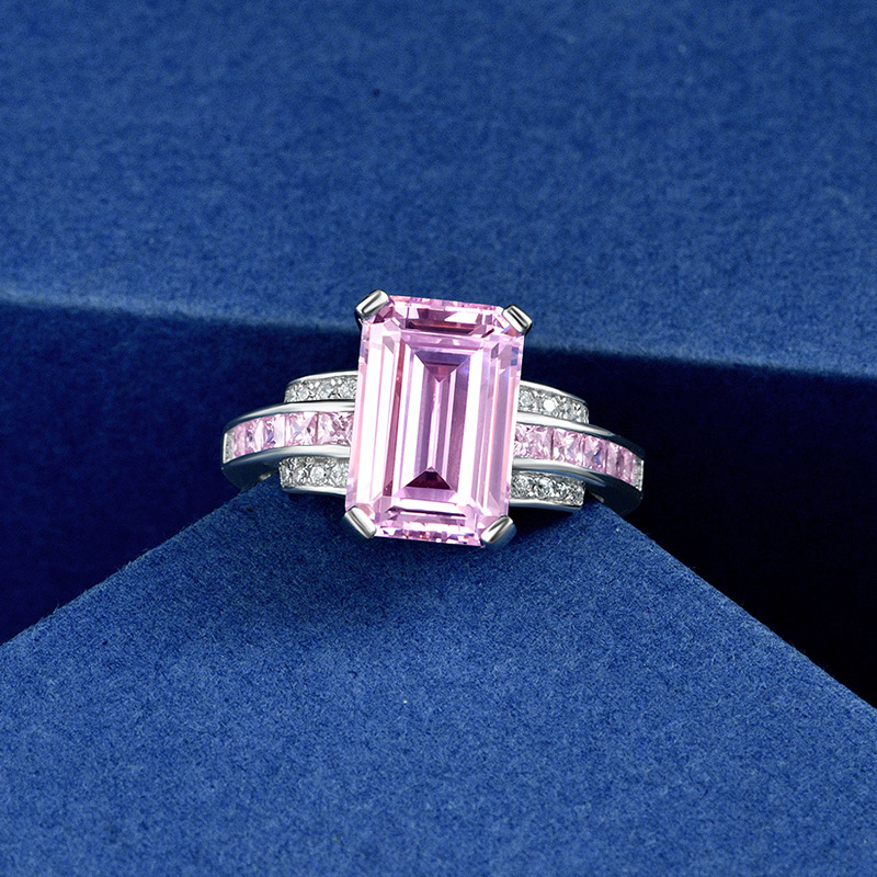  Romantic Iced Pink Emerald Cut Ring