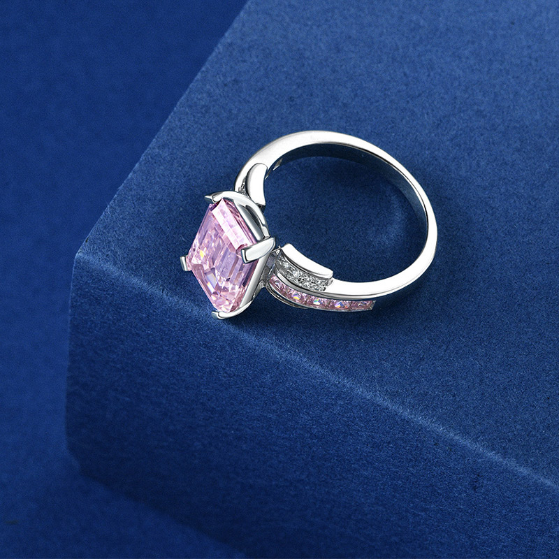  Romantic Iced Pink Emerald Cut Ring