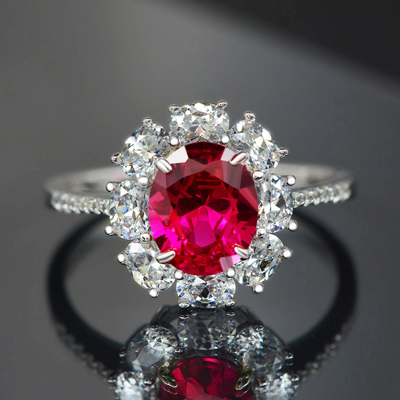 Ruby Oval Cut Halo Engagement Ring