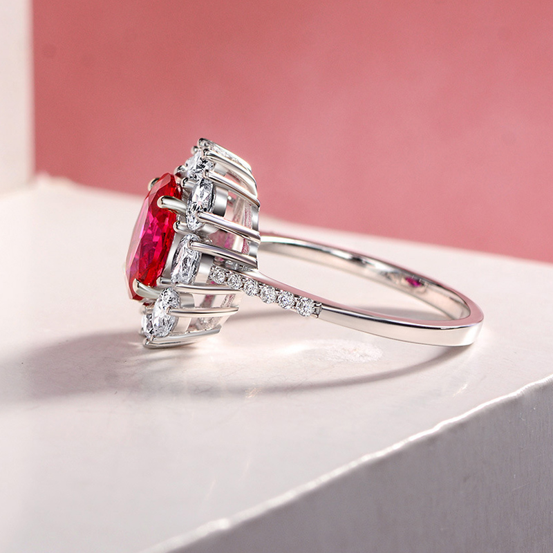 Ruby Oval Cut Halo Engagement Ring