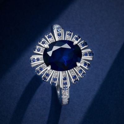 Saphhire Oval Cut Flower Engagement Ring