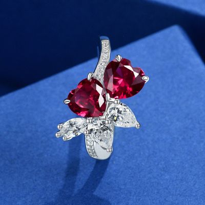 Vintage Heart Cut Ruby 2-Stone Engagement Ring