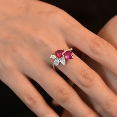 Vintage Heart Cut Ruby 2-Stone Engagement Ring