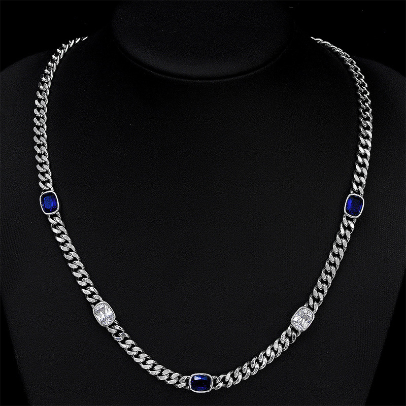 7mm Luxury Sapphire Radiant Cut Cuban Necklace in S925 Silver