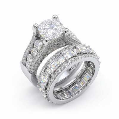 Lustrous Round Cut Engagement Halo Sterling Silver Ring Set Lustrous Round Cut Engagement Halo Sterling Silver Ring Set
